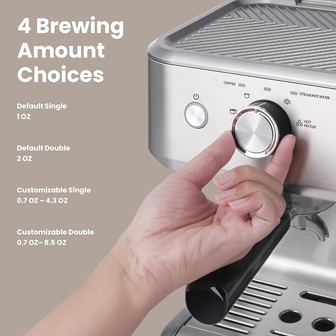 Gevi 58mm Commercial Grade Espresso Machine with PID Temp Control, Adjustable Shot/Temp, Powerful Steam Wand & Barista Kit - Ideal for Home & Café (EzBru 1000)