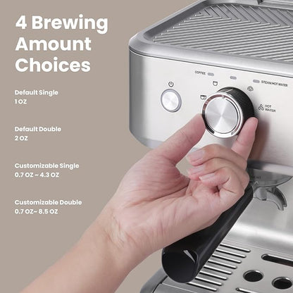 Gevi 58mm Commercial Grade Espresso Machine with PID Temp Control, Adjustable Shot/Temp, Powerful Steam Wand & Barista Kit - Ideal for Home & Café (EzBru 1000)