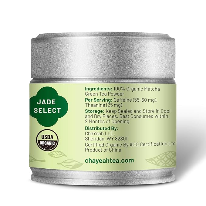 CHAYEAH, Jade Select Matcha – Organic Ceremonial Grade Matcha Green Tea Powder for Lattes & Everyday Matcha, First Harvest (1.06 oz Tin)