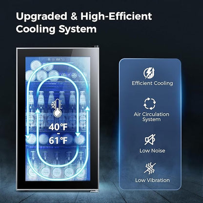 Kismile 3.2 Cu.ft Beverage Refrigerator and Cooler, 130 Can Mini Fridge Glass Door,Digital Temperature Display for Soda, Beer or Wine, Small Drink Dispenser Cooler for Home, Office or Bar(Black)
