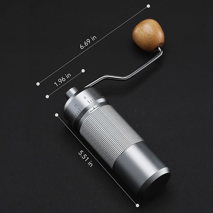 Manual Coffee Grinder by Suvykep — 6 Star Coffee Grinder Manual with 25g Capacity, CNC Stainless Steel Espresso Grinder with 55 Grind Settings — For Espresso, French Press, Pour Over (Silver)