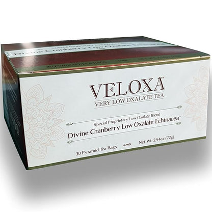 Veloxa™ Very Low Oxalate Tea (30 Pyramid Tea Bags, Devine Cranberry Low Oxalate Echinacea)