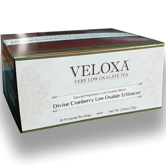 Veloxa™ Very Low Oxalate Tea (30 Pyramid Tea Bags, Devine Cranberry Low Oxalate Echinacea)