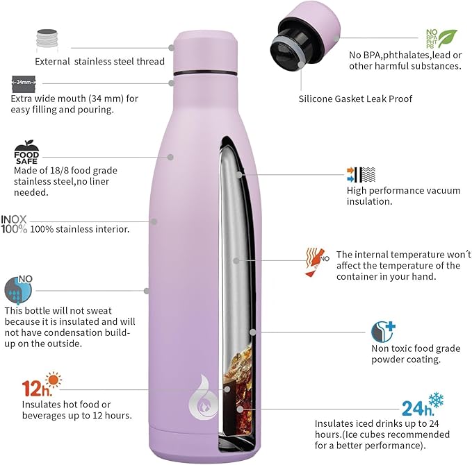 BJPKPK 25oz Insulated Stainless Steel Water Bottles Reusable Metal Travel Sports Water Bottle Keep Cold and Hot,Dreamy Purple