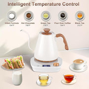 Gooseneck Electric Kettle, Intelligent Temperature Control, Stainless Steel Inner, Quick Heating, for Pour Over Coffee, Brew Tea, Boil Hot Water, 1000W 0.9L Cream White