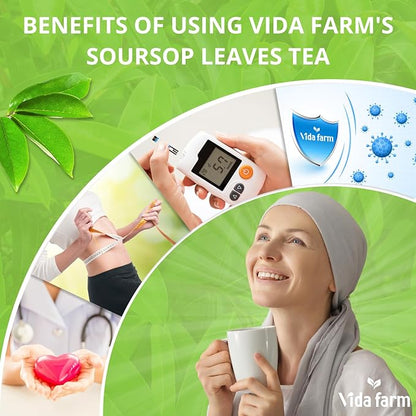 VIDA FARM 50 Premium Soursop Tea Bags, 100% Natural Pure Soursop Leaves: Pleasant Taste, Natural Flavor, Caffeine Free, Hojas de Guanabana Para te, Dried Graviola Leaves Guyabano Tea