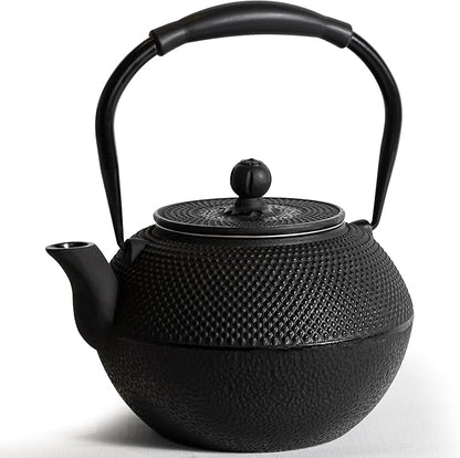 Cast iron Teapot, Tea Kettle for Stovetop Safe with Stainless Steel Infuser, Japanese Hand-made Tea Pot Coated with Enameled Interior for 42oz, 1200ml Black