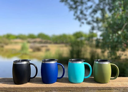 CHILLOUT LIFE Stainless Steel Insulated Coffee Mugs Set of 2 (14 oz) - Double Wall Coffee Cups With Spill Resistant Lid & Strong Handle, Shatterproof Cups for Cold Drinks, Hot Beverages