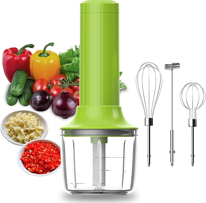 4-in-1 Cordless Hand Mixer with Whisk and Forther Wand,Electric Whisk, Milk Frother, Handheld Frother, hisker, Stirrers Electric,Coffee Frother,Food Chopper, Baby Food Maker,4-Speed, 10Oz