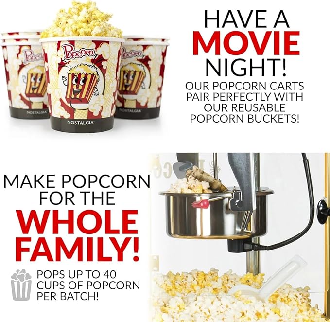 Popcorn Maker with Cart & 20oz Kettle, Antique Style Popcorn Maker on Wheels with 16" Tires & Storage Cabinet, Mobile Popcorn Popper Machine for Theater, Carnival, Home Party, Red