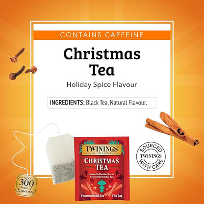 Twinings Christmas Black Tea Individually Wrapped Bags, 20 Count (Pack of 6), Aromatic Cinnamon & Clove, Caffeinated, Enjoy Hot or Iced, 120 Teabags