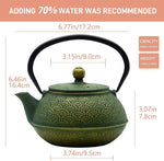 Load image into Gallery viewer, 900ml Cast Iron Tea Kettle,SECHUDO Teapot Coated with Enameled Interior for Loose Leaf, Small Cast Iron Teapot with Strainer for Stovetop Safe, Green Iron Kettle(30.4oz)