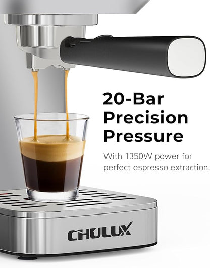 CHULUX Kom-Pro Espresso Machine 20 Bar, Semi Automatic Stainless Steel Coffee Machine for Home Latte Cappuccino Espresso Maker, Powerful Milk Frother Steam Wand