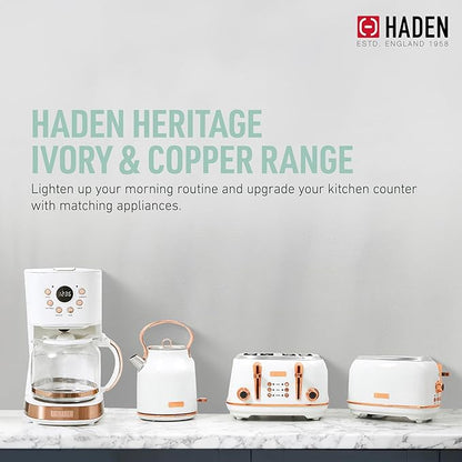 Haden Heritage 1.7 Liter Stainless Steel Electric Kettle, Hot Water Kettle with 360-Degree Base and Auto Shutoff, Ivory & Copper