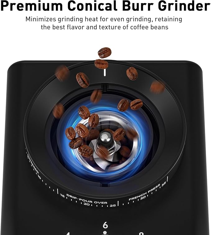 Secura Stainless Steel Conical Burr Coffee Grinder – 35 Grind Settings, 2-12 Cup Capacity, 8.8 oz Bean Storage, One-Touch Operation