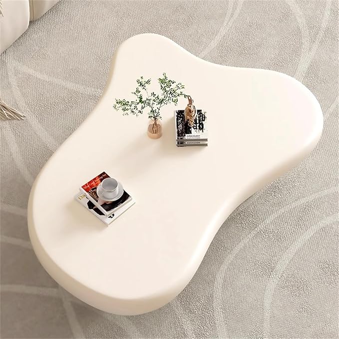 Cute Cloud Coffee Table, Modern Coffee Tables for Living Room, Easy Assembly, Round Edge Irregular Tea Table End Table, Funky Contemporary Low Coffee Table for Bedroom,White Cloud a,L41