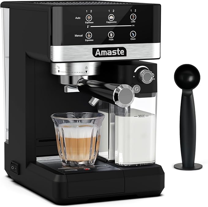 Amaste Espresso Machine, 20 Bar Cappuccino Machine With Touch Screen, Espresso Machine with Milk Frother for Home, 3-in-1 Latte Machine With Milk Tank for Espresso, Cappuccinos & Lattes, 1350W