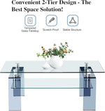 Load image into Gallery viewer, Glass Coffee Table Rectangle Living Room Center Table with Storage, Clear Tempered Glass Tabletop and Smoke Grey Leg,for Living Room and Office (Clear+Smoke)