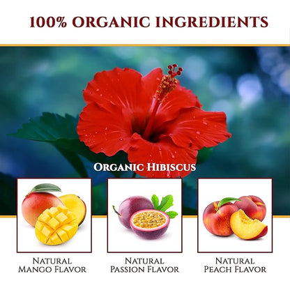 Teavity Organic Hibiscus Tea Pods with Peach, Mango, & Passionfruit - Naturally Decaf Hawaiian Fruit Tea (36 Pods)