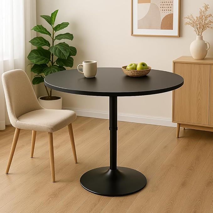 Magshion 31" Round Bar Table Height Adjustable 26"-35" Pub Table with Enlarged Base for Living Room Patio Bistro Café, Black