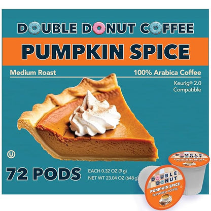 Double Donut Pumpkin Spice Coffee Pods, Medium Roast Coffee, Compatible with Keurig K Cups Brewers, 72 Count