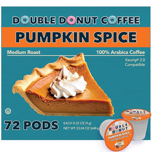 Double Donut Pumpkin Spice Coffee Pods, Medium Roast Coffee, Compatible with Keurig K Cups Brewers, 72 Count