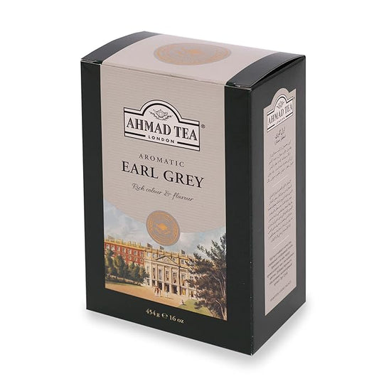 Ahmad Tea Black Tea, Earl Grey Aromatic Loose Leaf, 454g - Caffeinated and Sugar-Free