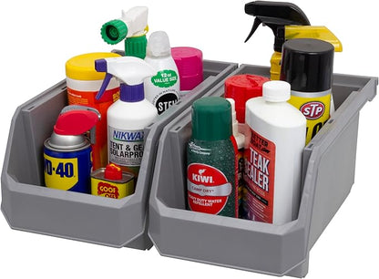 Plastic Containers for Organizing and Storage Bins for Closet, Kitchen, Office, Garage or Pantry Organization, Stackable Bins, Large (14.8" x 8" x 7"), 6-Pack, Grey