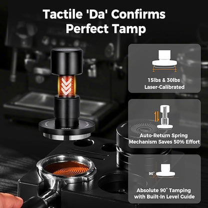 IKAPE 53.3MM V6 Impact Espresso Tamper with Sound Feedback, 15lb/30lb Interchangeable Springs, Espresso High Tamper with Triple-spring System, Fits 54mm portafilters