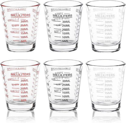 Shot Glasses Measuring Cup Set 6 Pack Espresso Shot Glasses Liquid Heavy Glass 26-Incremental Measurement 1 OZ, 2 TBS, 6 TSP, 30 ML Kitchen Tools