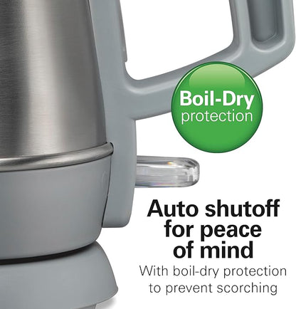 Hamilton Beach 1 Liter Electric Kettle, Water Boiler & Heater, Fast 1500 Watts, BPA Free Interior, Cordless Serving, Auto-Shutoff and Boil-Dry Protection, Cord Wrap, Stainless Steel (41065)
