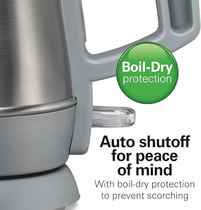 Hamilton Beach 1 Liter Electric Kettle, Water Boiler & Heater, Fast 1500 Watts, BPA Free Interior, Cordless Serving, Auto-Shutoff and Boil-Dry Protection, Cord Wrap, Stainless Steel (41065)