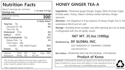 Damtuh Korean Honey Ginger Tea 2.2lb (35.3 fl oz) – Traditional Fruit Honey Tea, Authentic Korean Ginger Marmalade Preserve