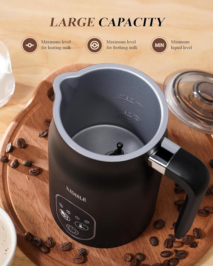 Milk Frother and Steamer 4 in 1, Milk Steamer with Auto Temperature Control, Warm & Cold Foam Maker, Hot Chocolate Maker, Frother for Coffee, Latte, Cappuccino, Black