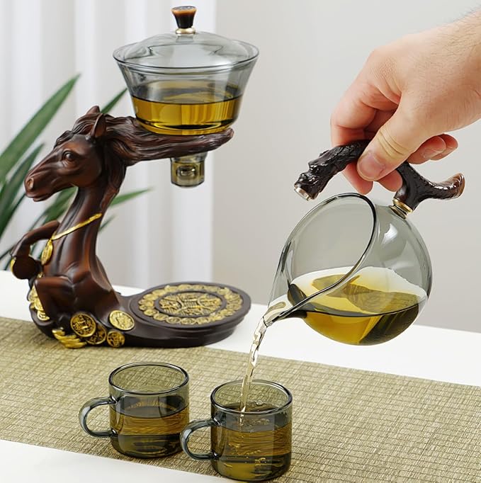 Semi Automatic Drip TeaPot, Lazy Kung Fu Glass Magnetic Tea Set, Heat Resistant Glass Magic Teapot Set, Suitable for home/office Reception Tea Set, Perfect for Holiday Gifts