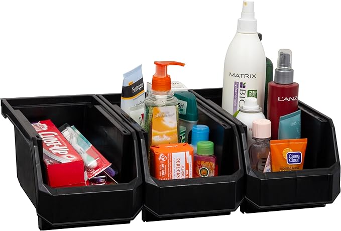 Plastic Containers for Organizing and Storage Bins for Closet, Kitchen, Office, Garage or Pantry Organization, Stackable Bins, Medium (11" x 5" x 5.5"), 8-Pack, Black