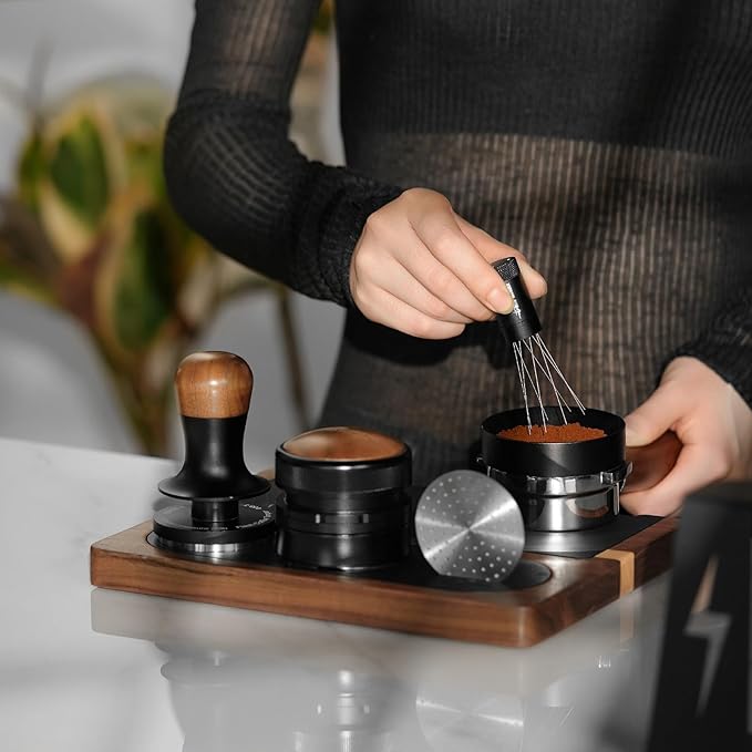 MHW-3BOMBER WDT Tool Espresso Distribution Tool with Magnetic Stand for Barista, Adjustable Range Coffee Needle Stirrer, 304 Stainless Steel 8 Needles 0.4mm with 6 Extra Needles, Black, T6126-OS