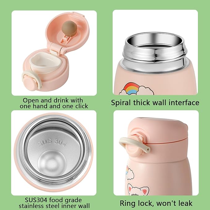 9 oz Mini Water Bottle Small Stainless Steel Thermoses - Insulated Vacuum, Leak Proof, Keeps Drinks Hot/Cold - Ideal for Coffee, beverage, Water - Pink