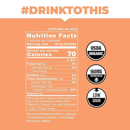 CLEAN Cause Low Calorie Peach USDA Organic Sparkling Yerba Mate Tea (16oz cans, 12-Pack Case) Low Sugar, 160mg Caffeine, Healthy Alternative to Soda & Energy Drinks.