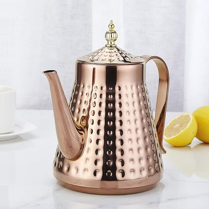 SANQIAHOME 1.6L(54oz) Stainless Steel Hammer Patterned Teapot With Removeable Infuser,Loose leaf cover,Copper