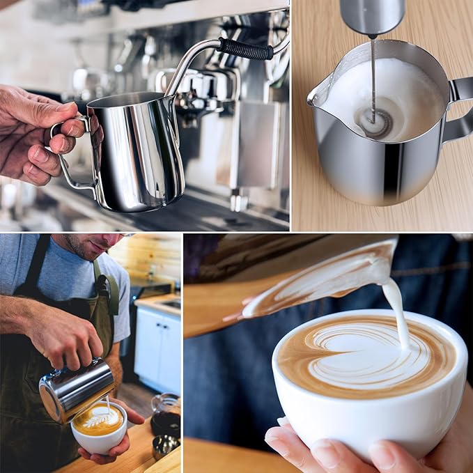 Milk Frothing Pitcher, 22oz 650ml Milk Frother Cup Stainless Steel Steaming Pitcher, Coffee Bar Cappuccino Espresso Machine Accessories Barista Tools, Metal Steamer Cup Mug Milk Jug with Latte Art Pen