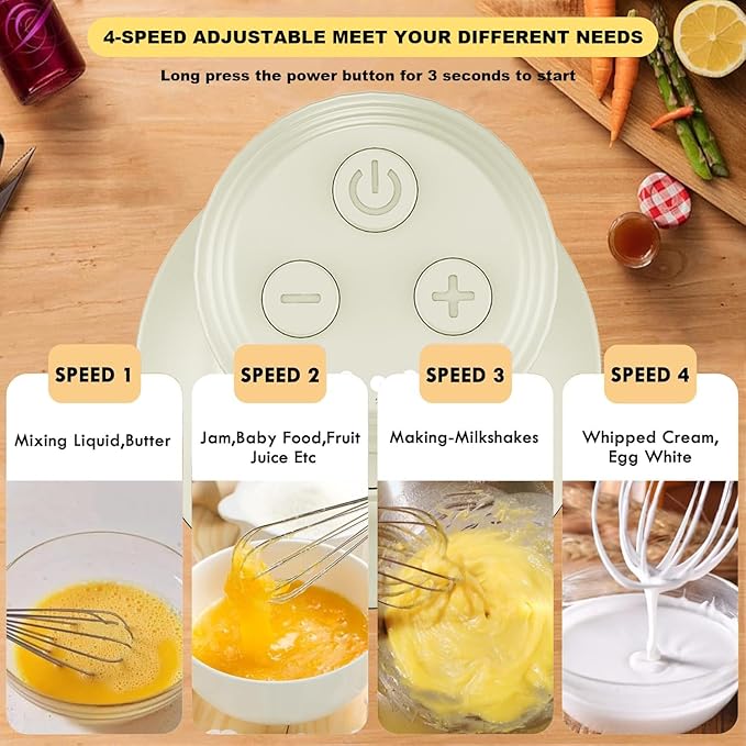 Cordless Hand Mixer, Electric Whisk, Hand Held Mini Mixers,Rechargeable Hand Mixer and Whisker,Food Chopper,Food Processor for Cooking, 4-Speed,10Oz