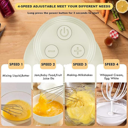 Cordless Hand Mixer, Electric Whisk, Hand Held Mini Mixers,Rechargeable Hand Mixer and Whisker,Food Chopper,Food Processor for Cooking, 4-Speed,10Oz