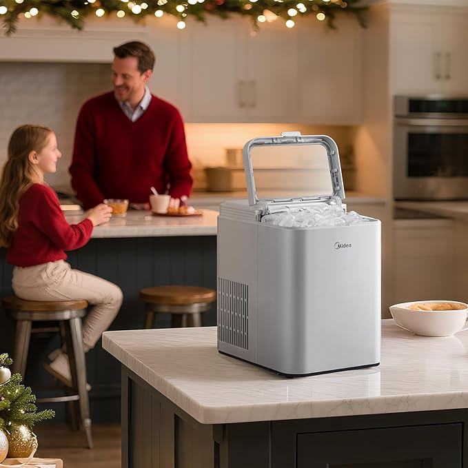 Midea MERI26B1AGY Countertop Bullet-Ice Maker, 8 Ice Bullets Ready in 6 Minutes, 26lbs/24H, Self-Cleaning Function with Ice Scoop and Basket for Home/Office/RV