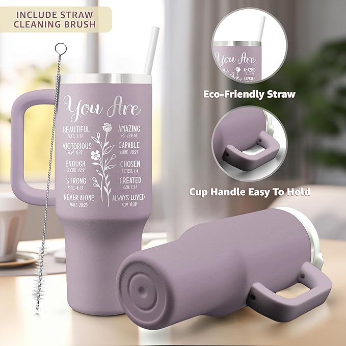 Christian Gifts For Women - Birthday Christmas Gifts for Mom Grandma Sister Friend Coworker - Inspiration Religious Self Care Gift For Women - 40oz Tumbler With Straw Lid Travel Cup