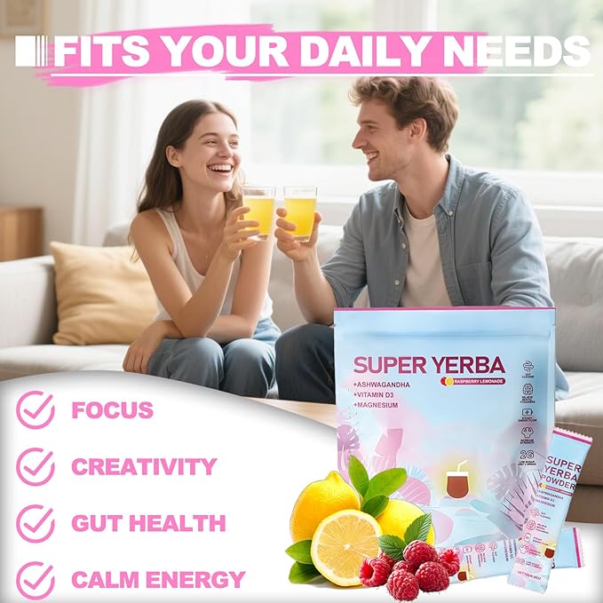 Super Yerba Mate Instant Powder Variety Pack - Citrus, Lemon & Grapefruit Flavors | 30 Servings Each | Energy Boost, Mental Clarity, Gut Health & Satiety | Prebiotics, Probiotics, Hot & Cold Brew, Portable (Lemon)