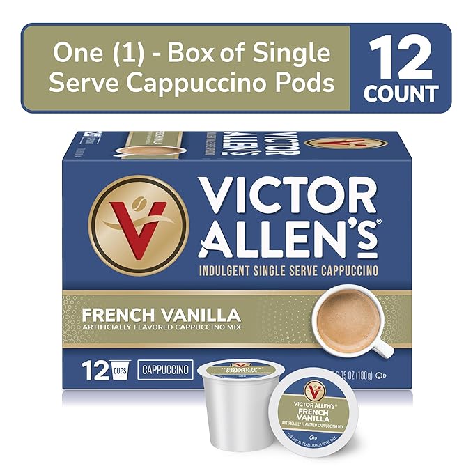 Victor Allen's Coffee French Vanilla Cappuccino, 12 Count, Single Serve Cappuccino Mix for Keurig K-Cup Brewers