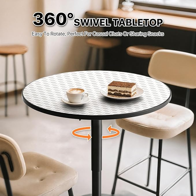 Magshion 23.5'' Round Bar Table, Adjustable Range 27.5"-36" Wood Pub Table with Black Leg and Base for Living Room Dining Room Bar Cocktail Table (Silver)