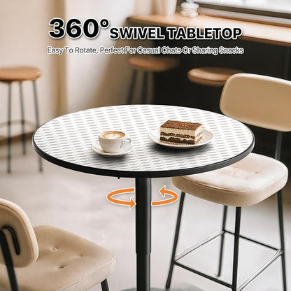 Magshion 23.5'' Round Bar Table, Adjustable Range 27.5"-36" Wood Pub Table with Black Leg and Base for Living Room Dining Room Bar Cocktail Table (Silver)