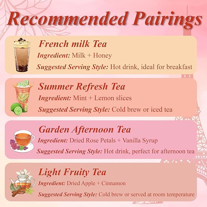 WT WEETEE Paris Breakfast Black Tea,100 Count Paris Black Tea Bags, Bergamot and Vanilla Flavored Black tea with Lavender